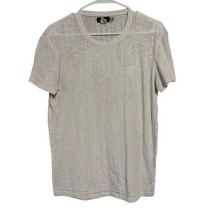 Armani Jeans Mens Slub Knit T-Shirt Cream Made in Italy Size M Logo Tee